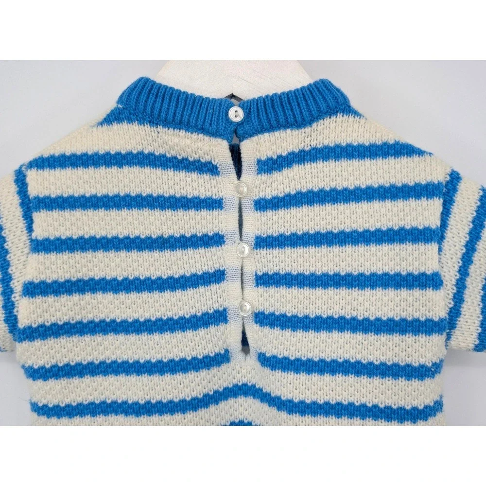 Vintage Carter's 18M Baby Knit Romper Blue White Striped Elephant Acrylic